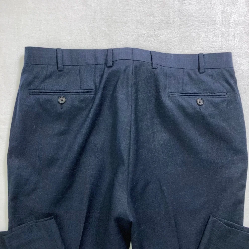 Lauren Ralph Lauren Mens 36x32 Blue 100% Wool Windowpane Dress Pants Trousers